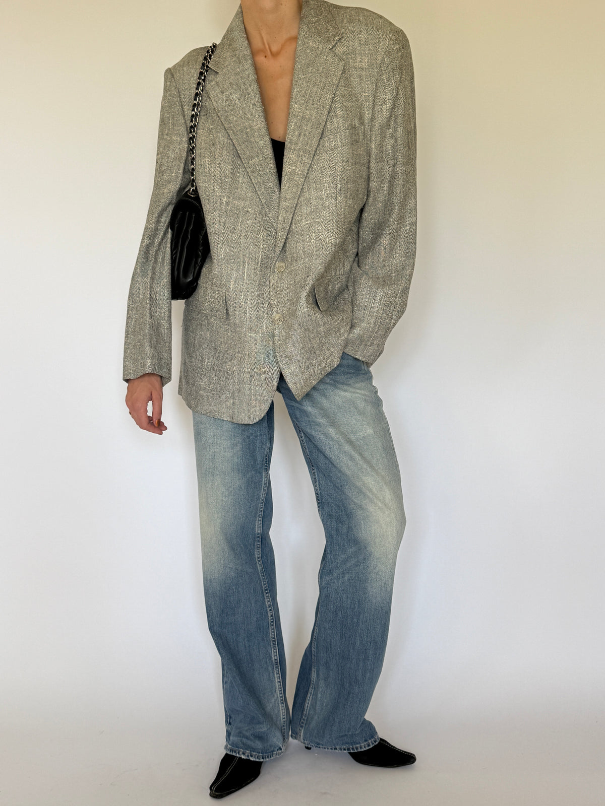 Vintage Grey Herringbone Oversized Blazer 7160
