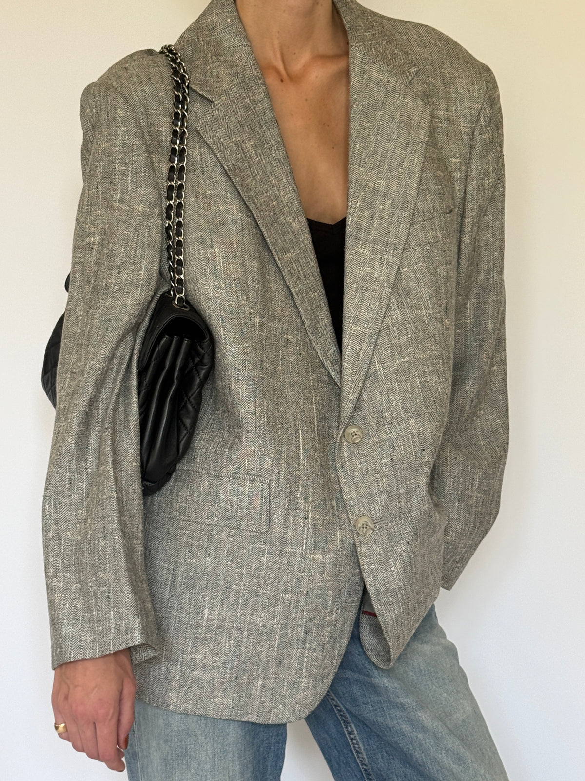 Vintage Grey Herringbone Oversized Blazer 7160