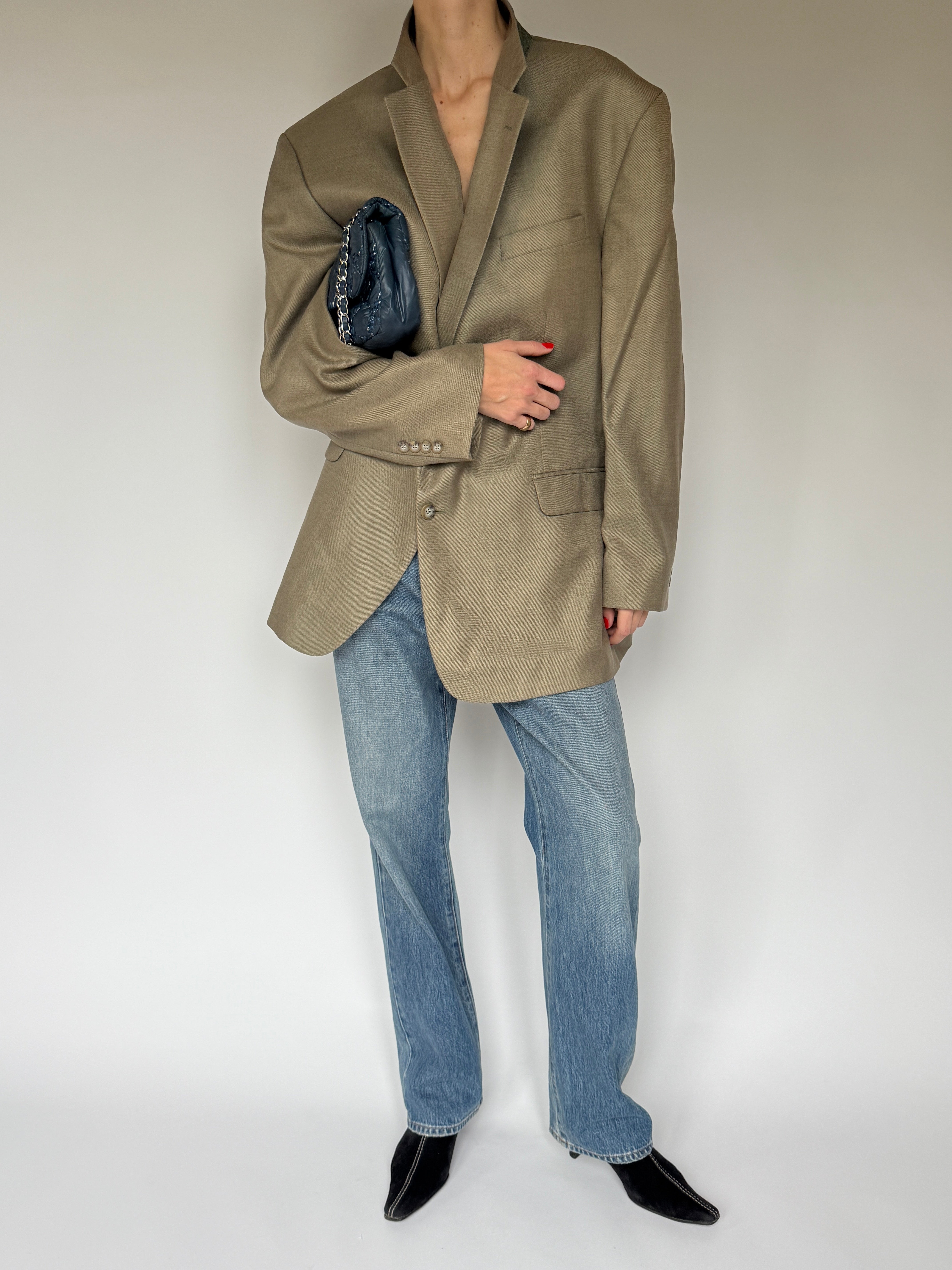 Vintage oversized silk wool blazer with tailored structure in beige
