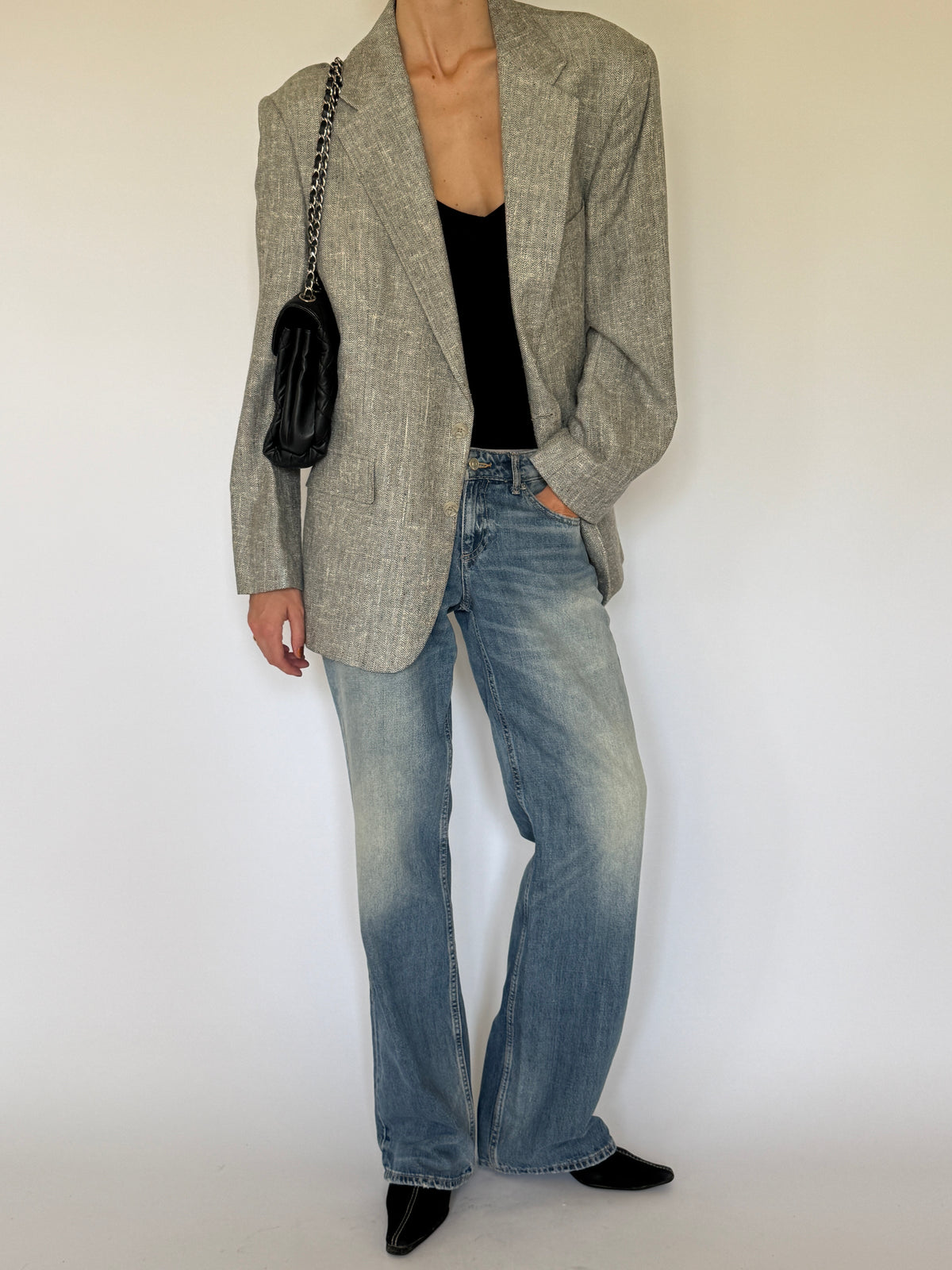 Vintage Grey Herringbone Oversized Blazer 7160
