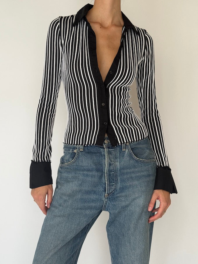Vintage Striped Button-Up Top 6524