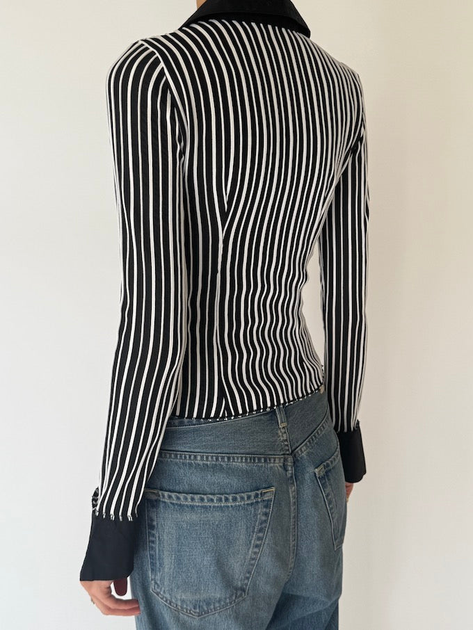 Vintage Striped Button-Up Top 6524
