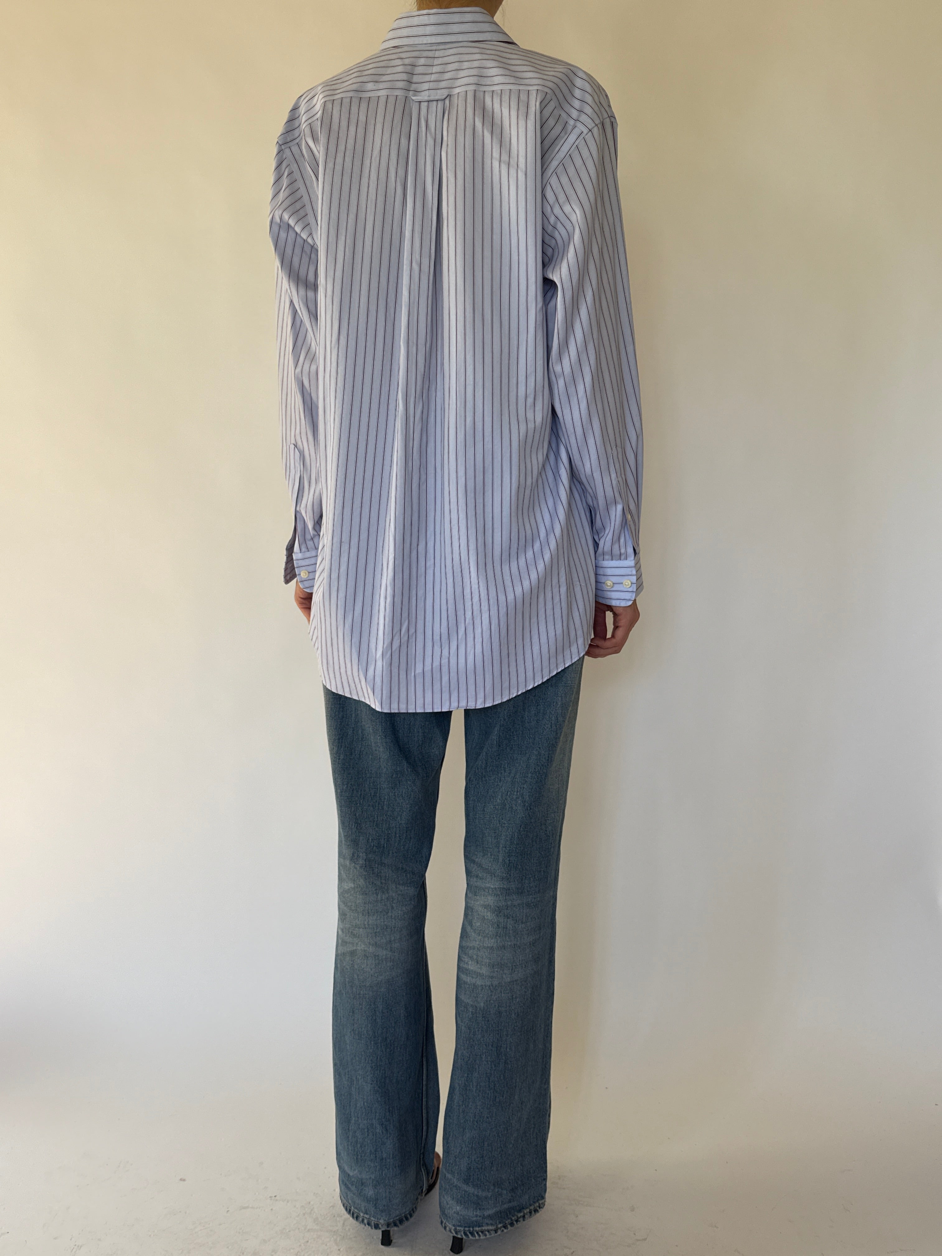 Vintage oversized striped button-up shirt back view
