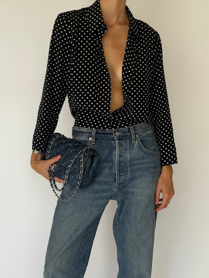 Vintage Polka Dot Button-Up Blouse 6535