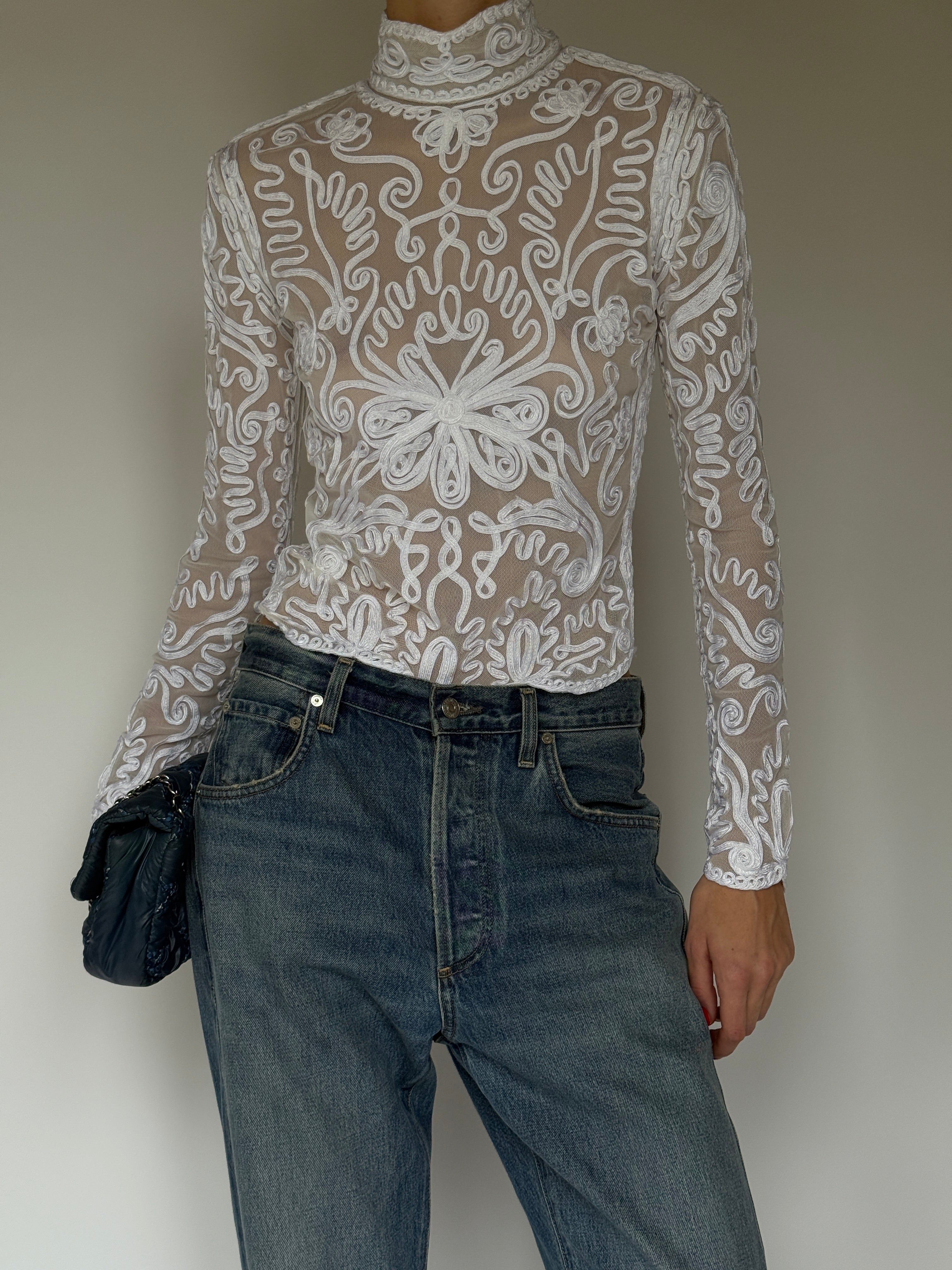 Vintage Sheer Embroidered Lace Top 7061