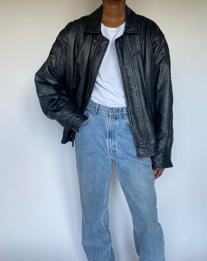VINTAGE OVERSIZED BLACK LEATHER JACKET 3630