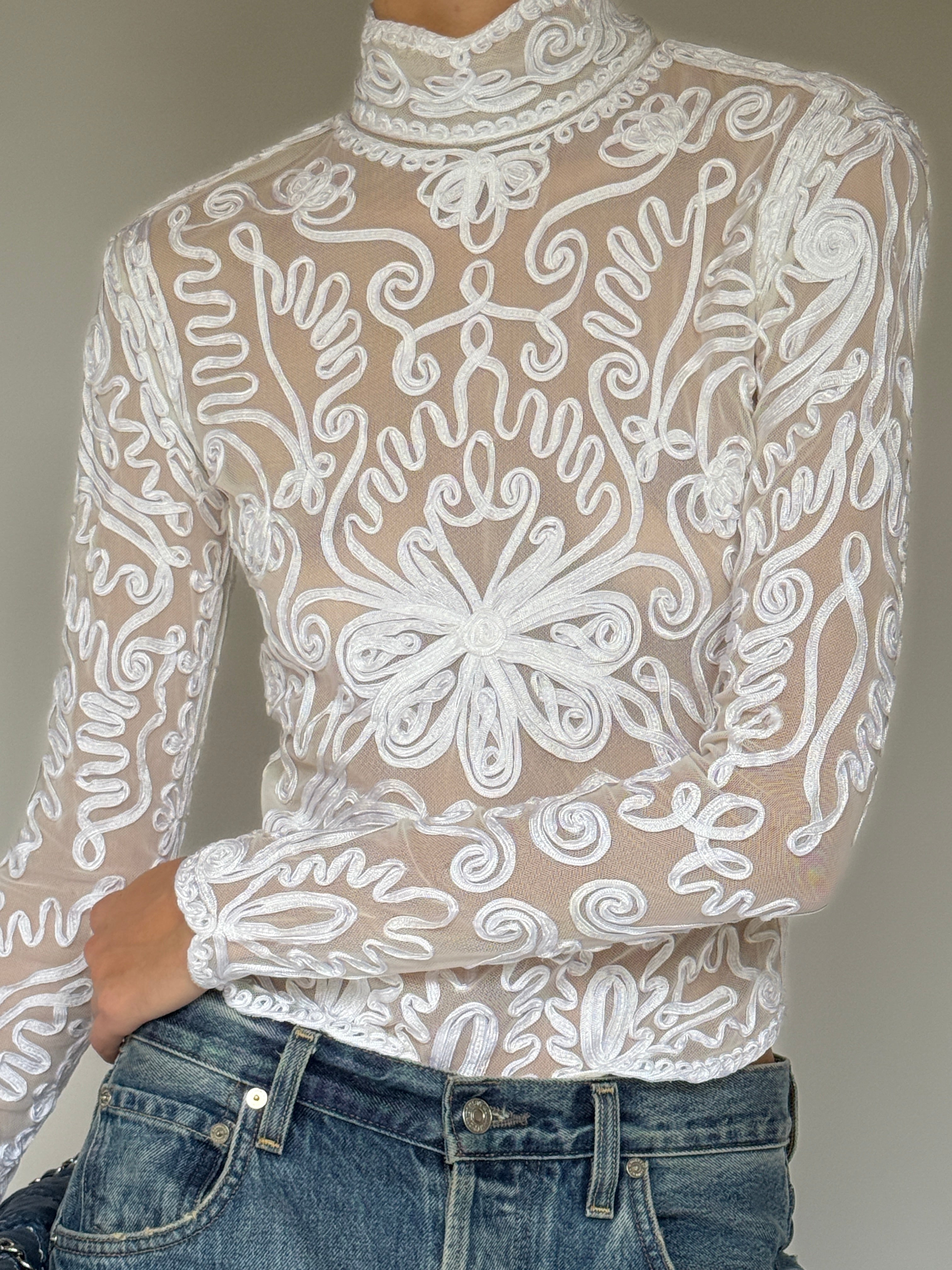 Vintage Sheer Embroidered Lace Top 7061