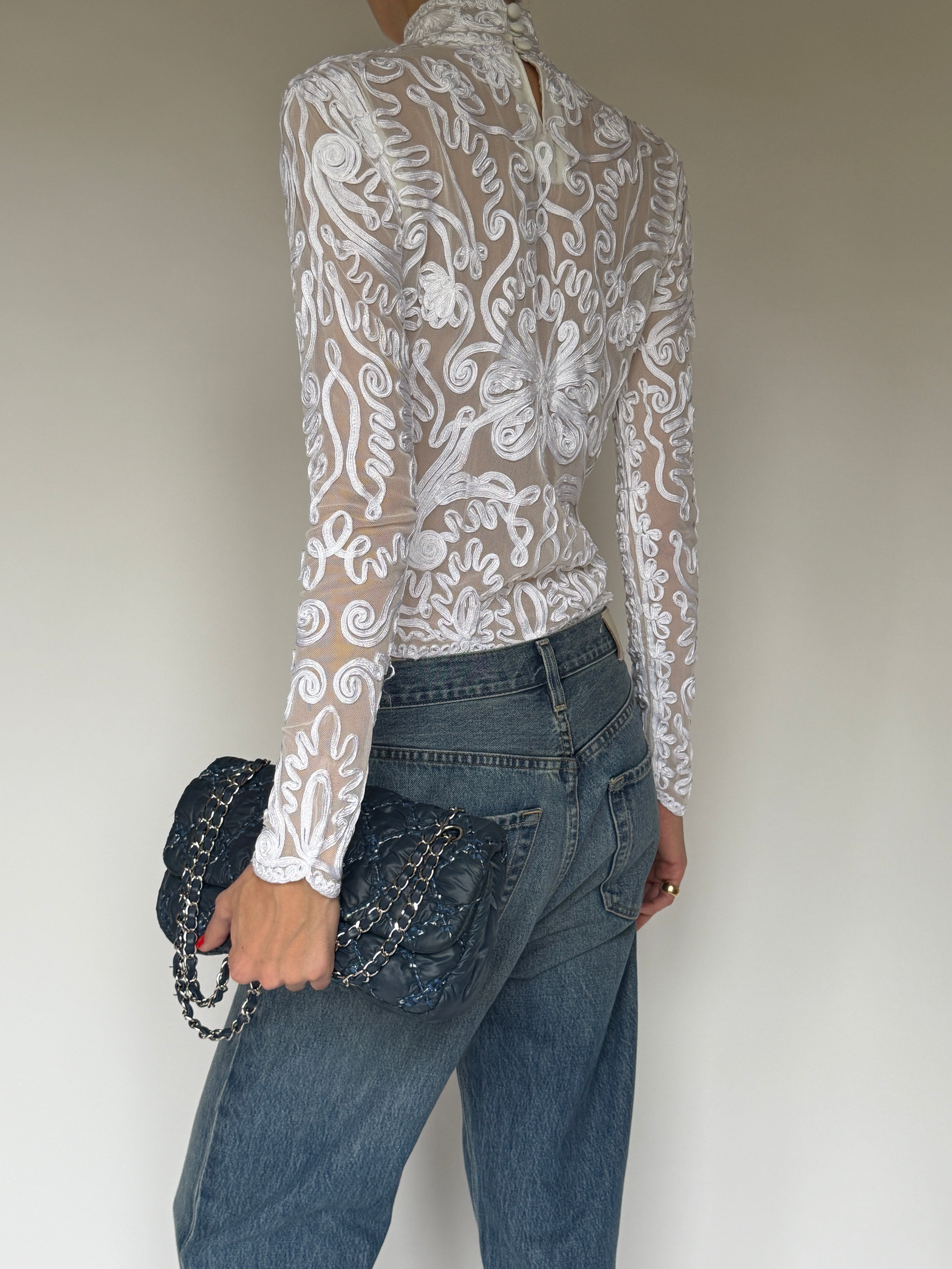 Vintage Sheer Embroidered Lace Top 7061