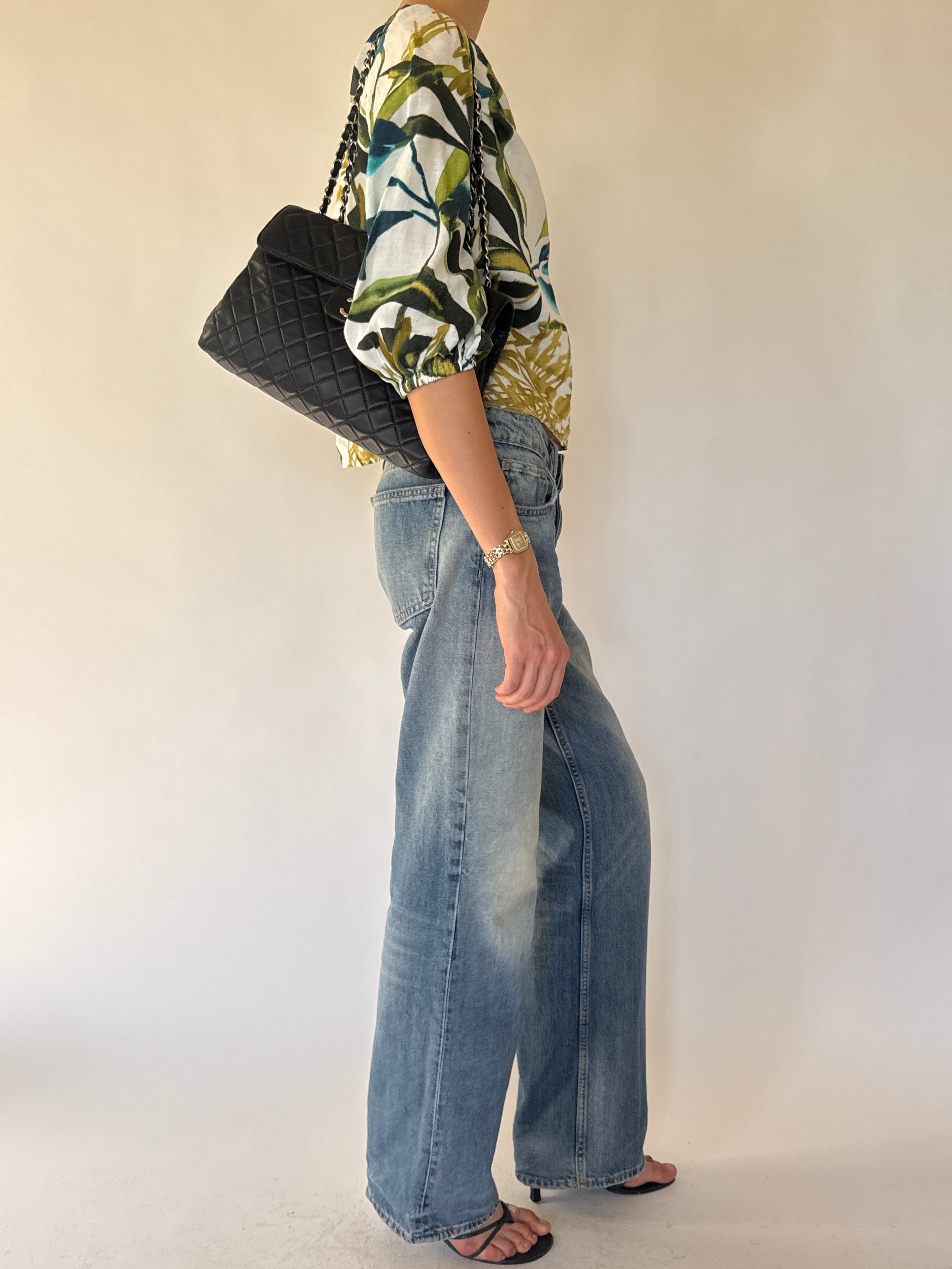Vintage tropical leaf print top side view