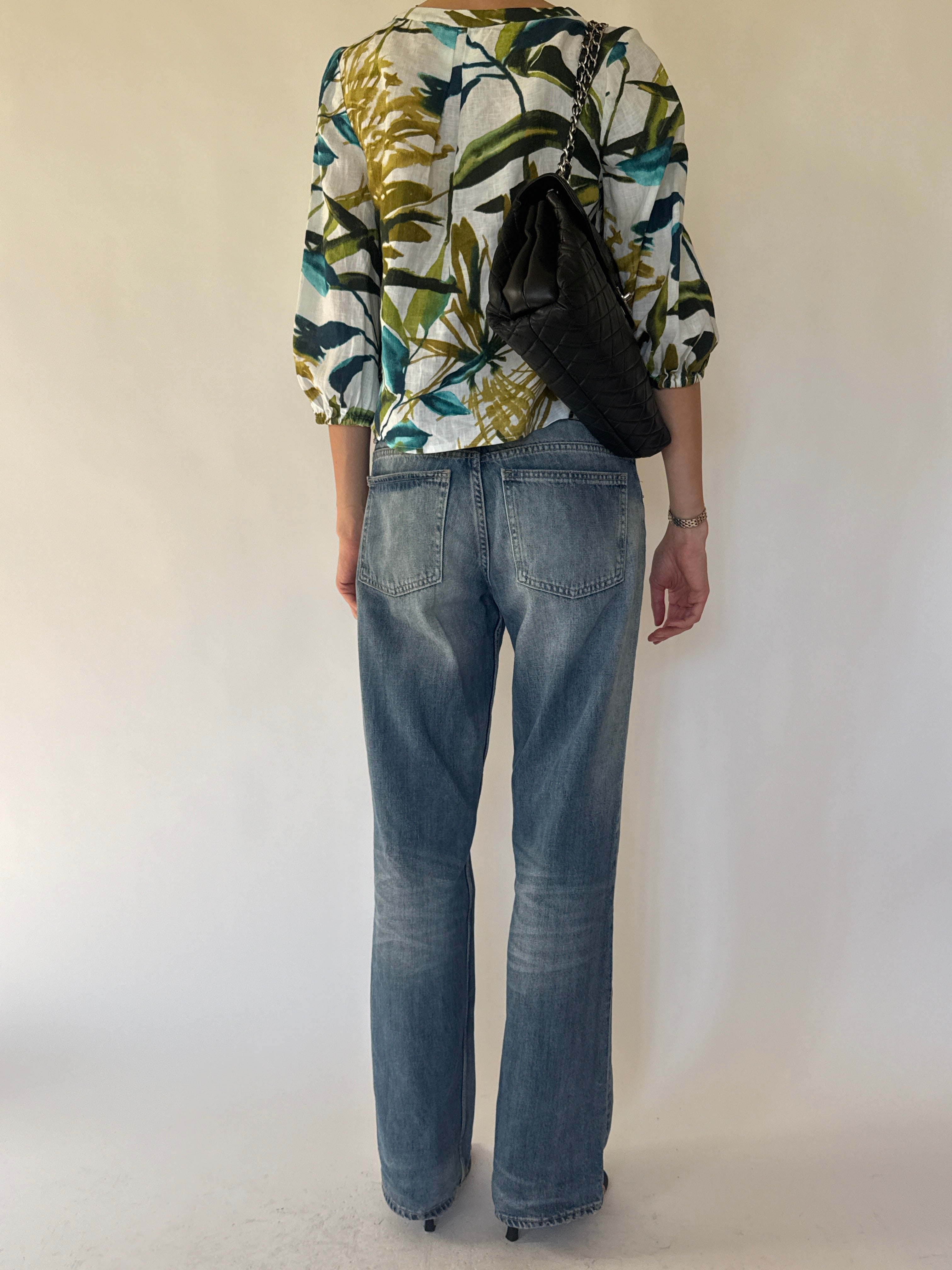 Vintage tropical leaf print top back view