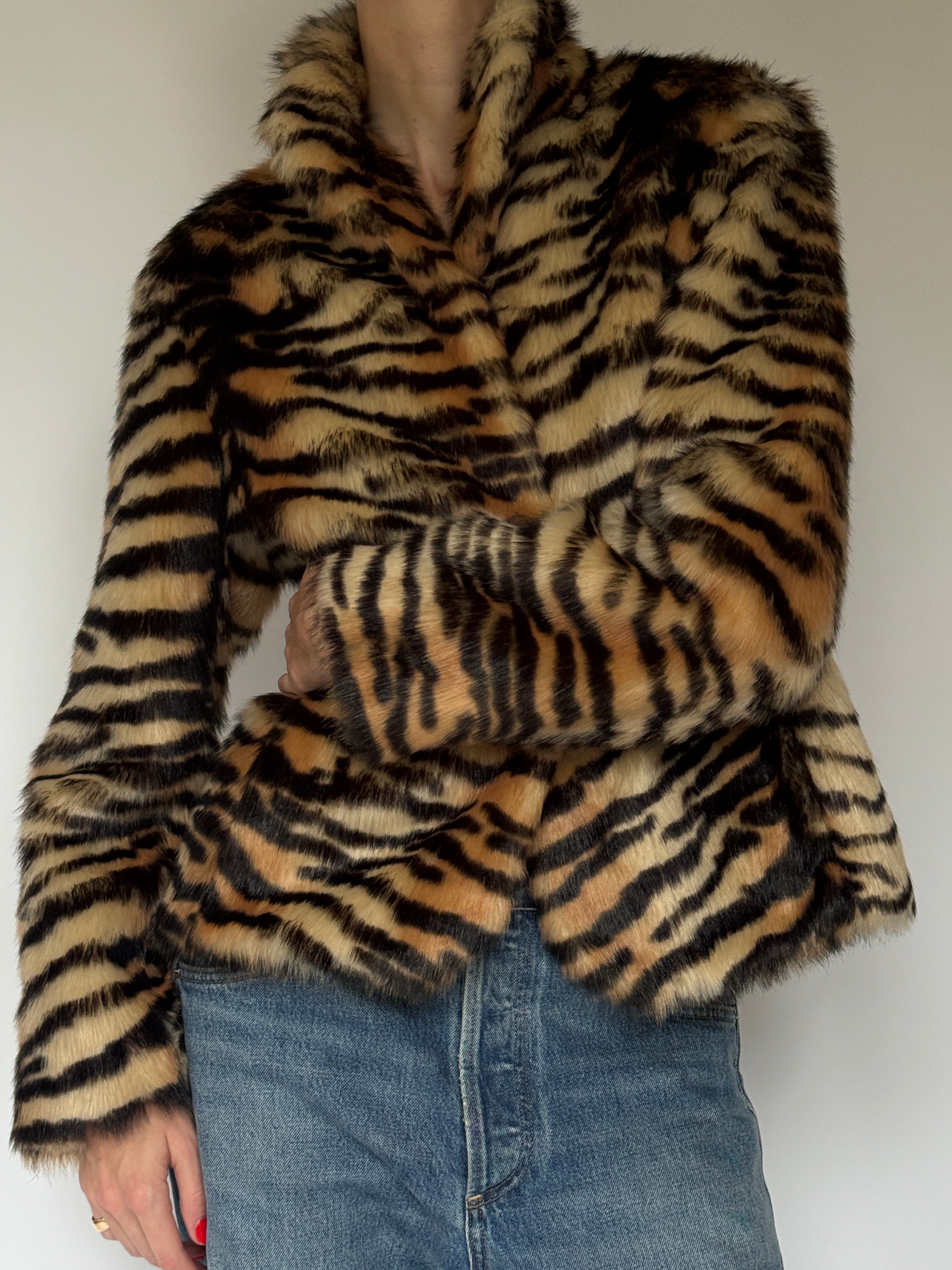 Vintage Tiger-Print Faux Fur Jacket 7062