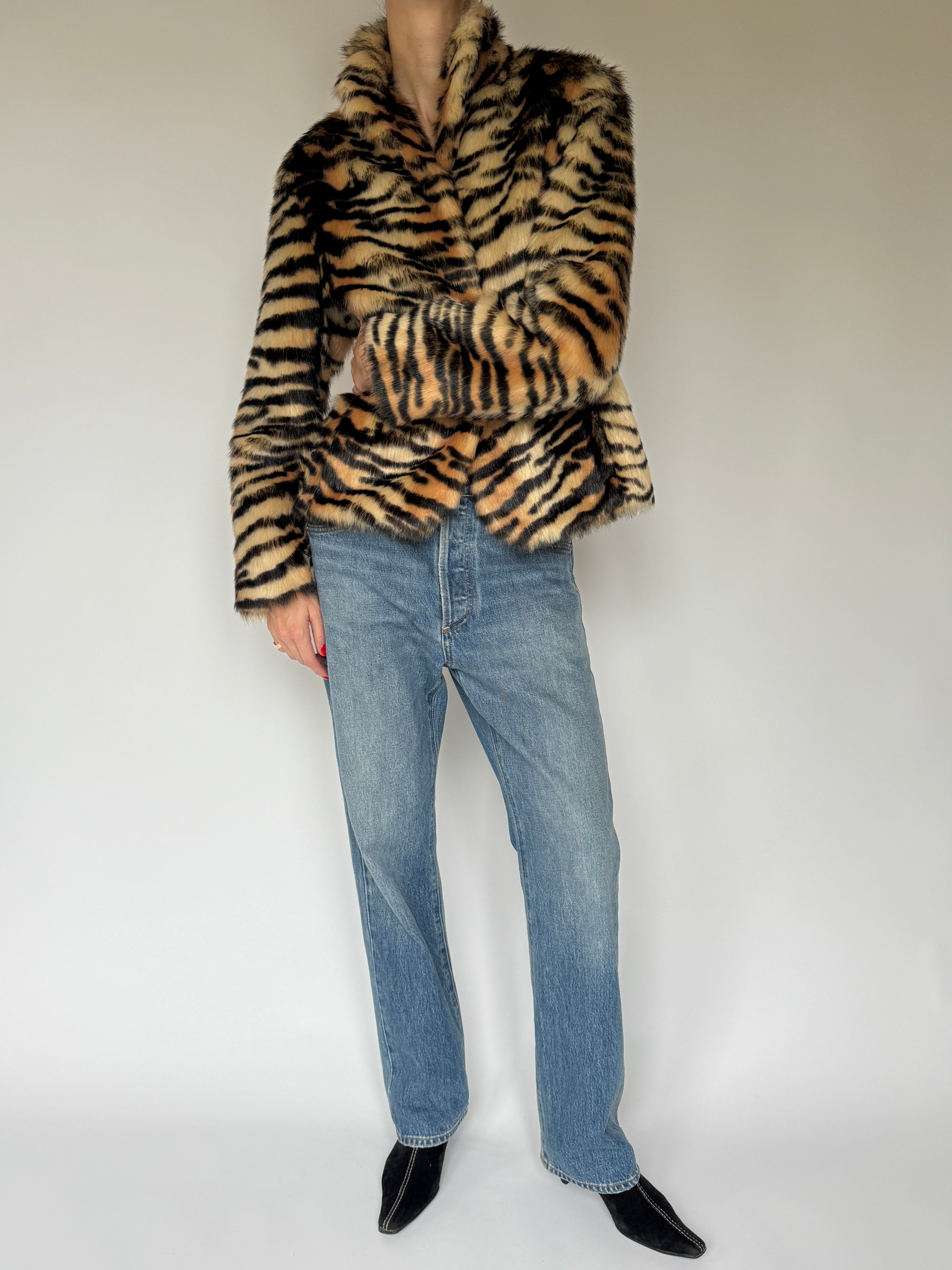 Vintage Tiger-Print Faux Fur Jacket 7062