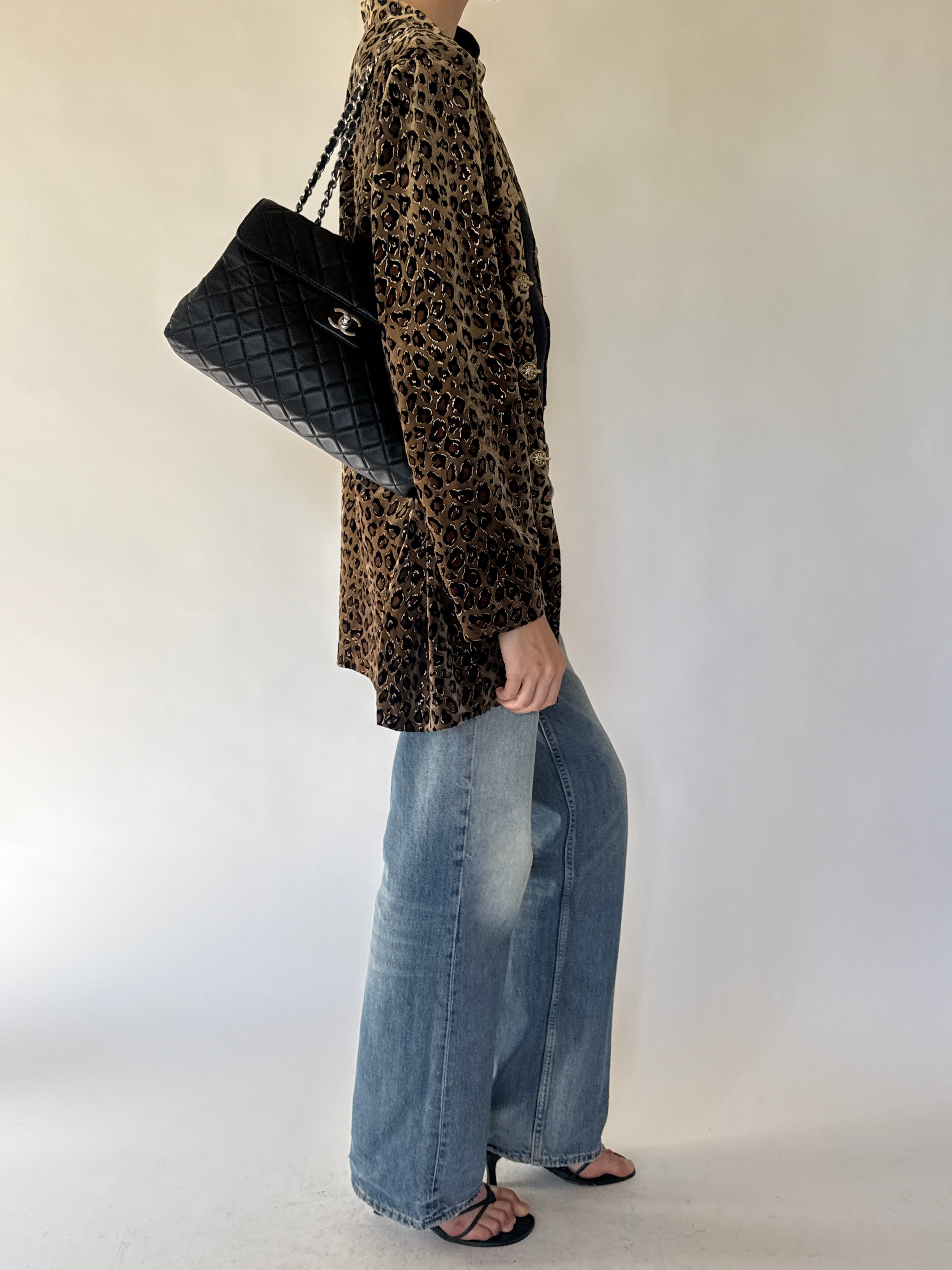 Vintage leopard velvet cardigan side view