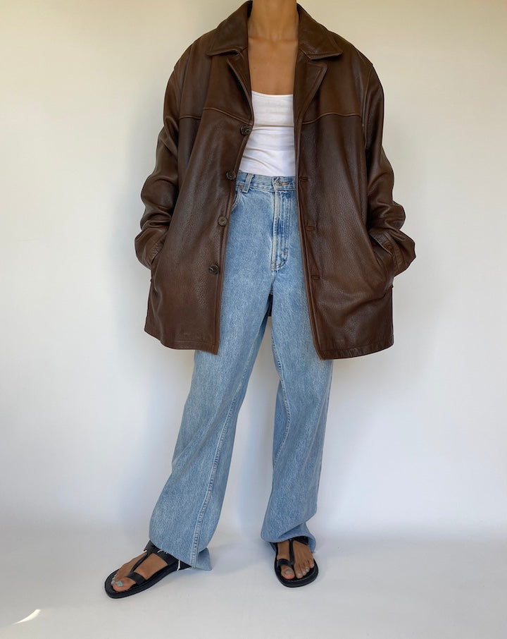 VINTAGE OVERSIZED BROWN LEATHER JACKET 3223