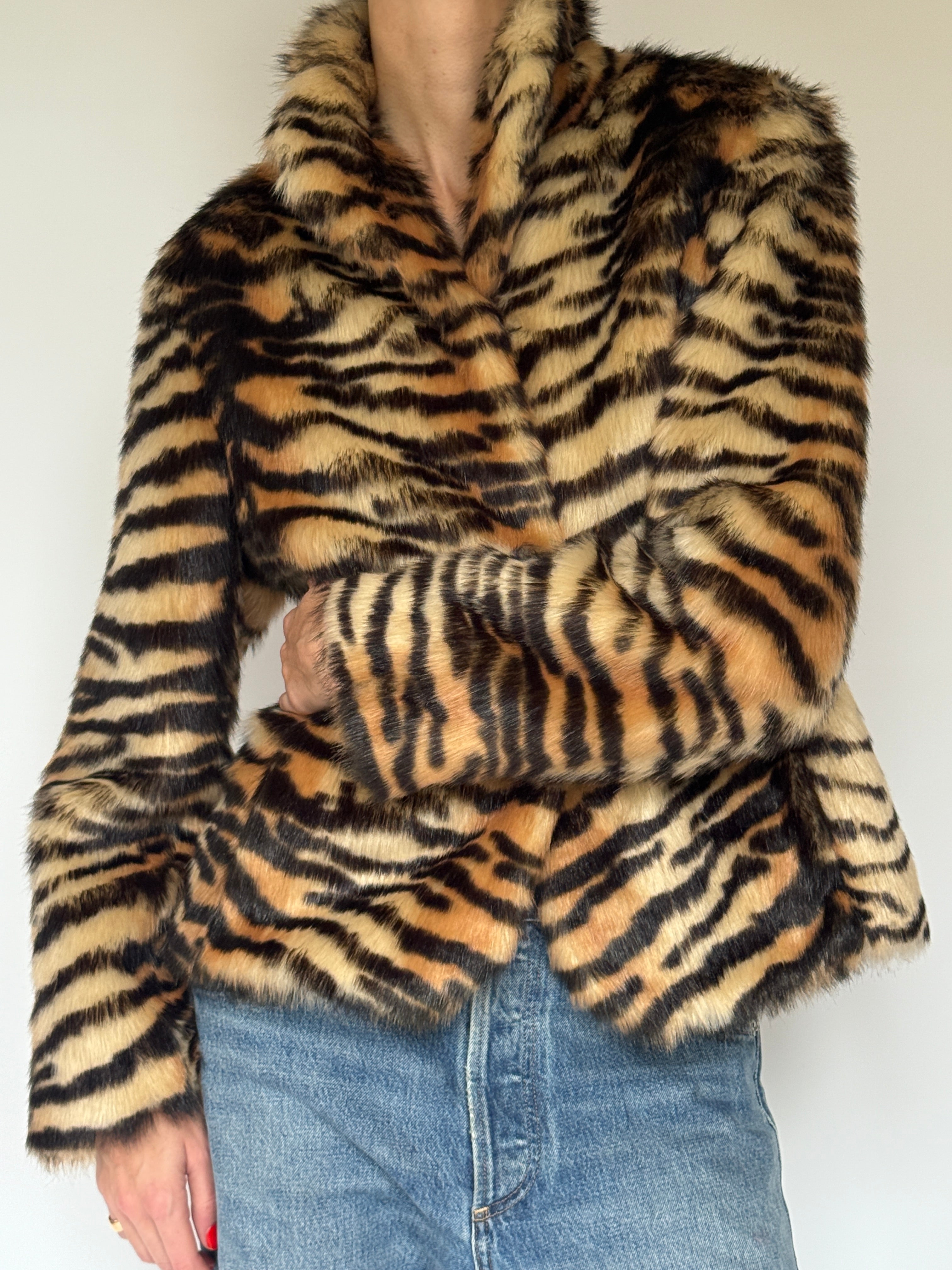 Vintage Tiger-Print Faux Fur Jacket 7062