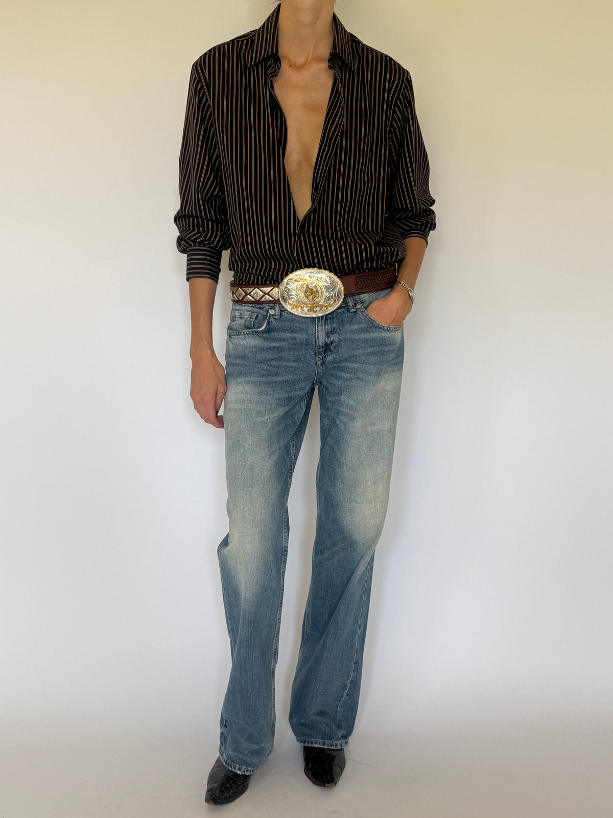 Vintage striped shirt brown front view