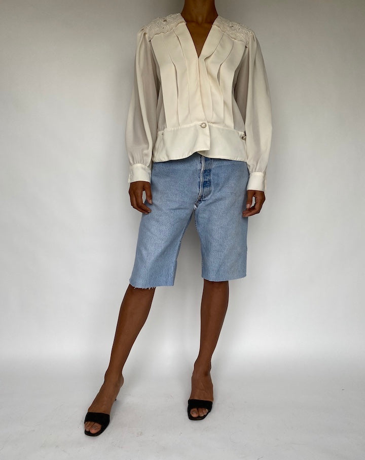 VINTAGE PLEATED IVORY BLOUSE 816