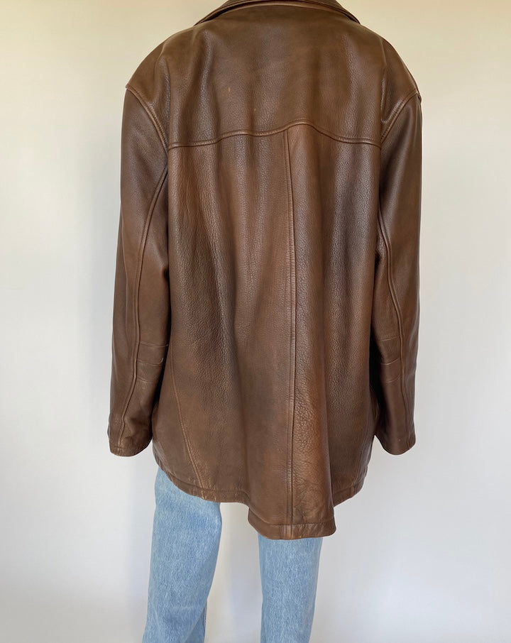 VINTAGE OVERSIZED BROWN LEATHER JACKET 3223