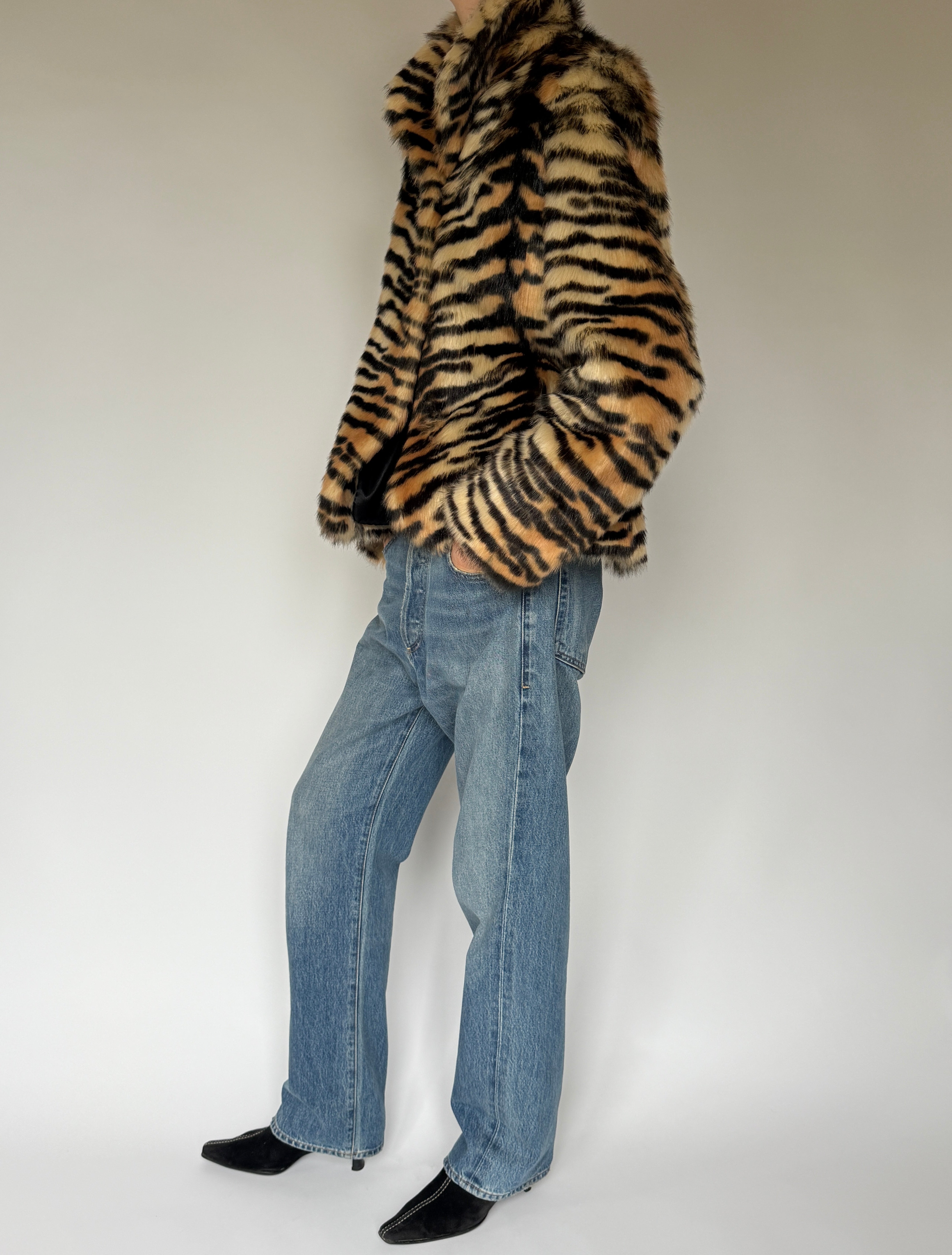 Vintage Tiger-Print Faux Fur Jacket 7062