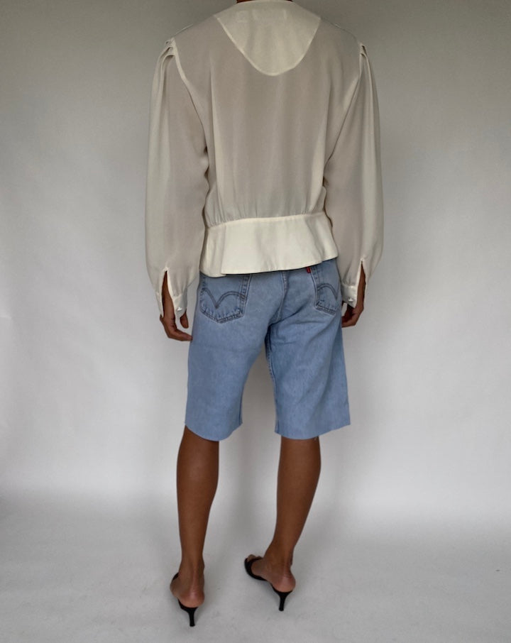 VINTAGE PLEATED IVORY BLOUSE 816
