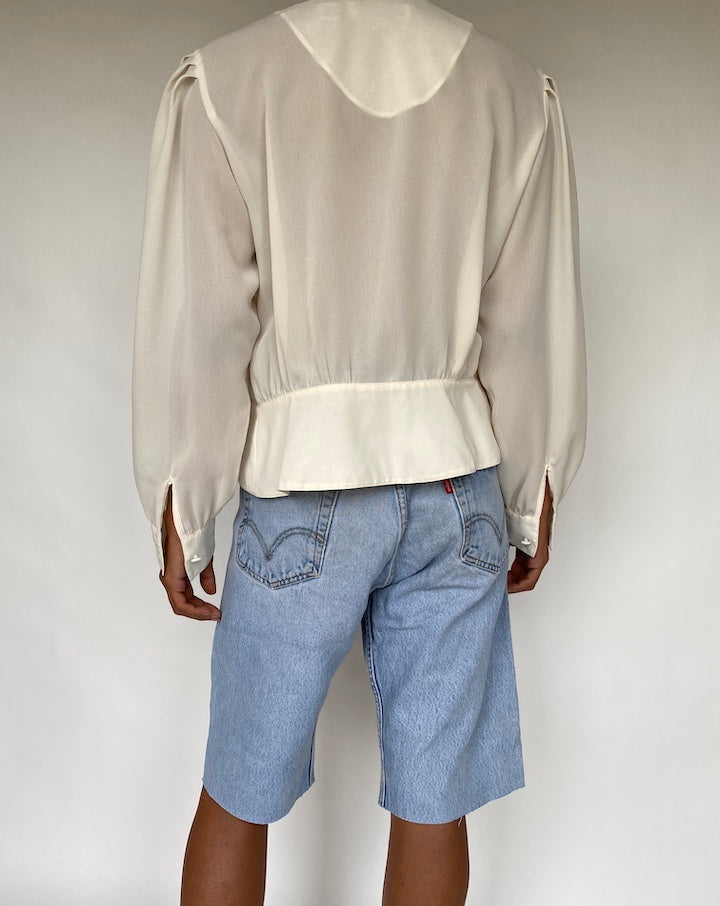 VINTAGE PLEATED IVORY BLOUSE 816