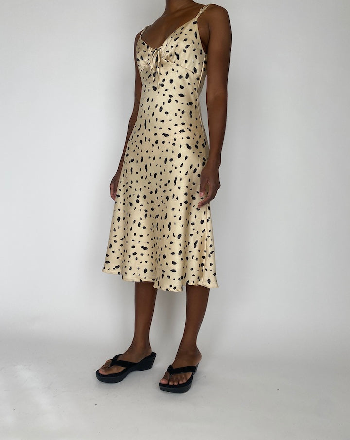 VINTAGE BEIGE DRESS WITH BLACK PATTERN 4154