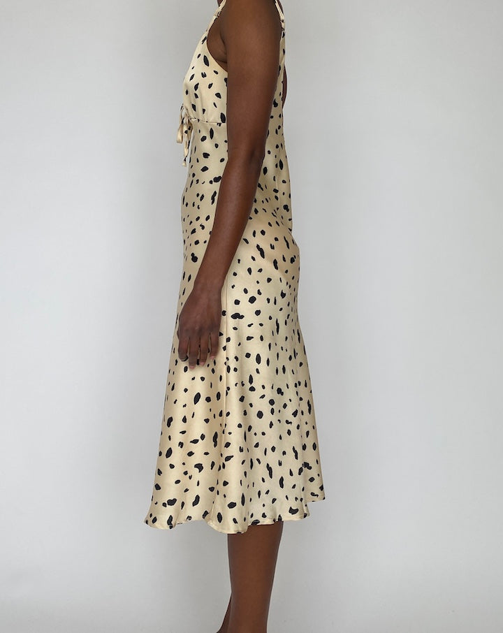 VINTAGE BEIGE DRESS WITH BLACK PATTERN 4154