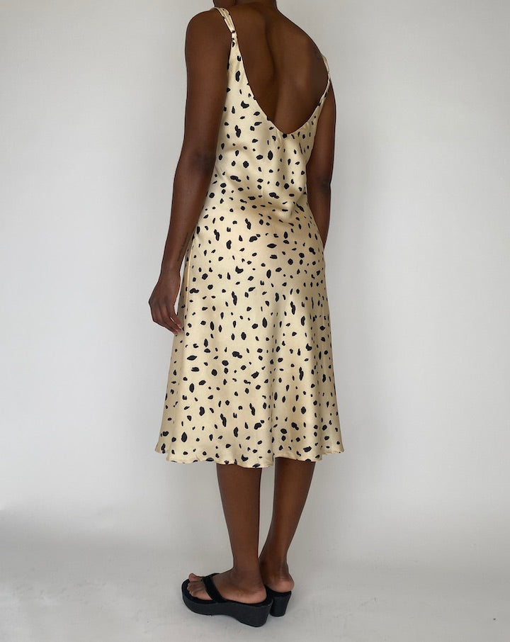 VINTAGE BEIGE DRESS WITH BLACK PATTERN 4154