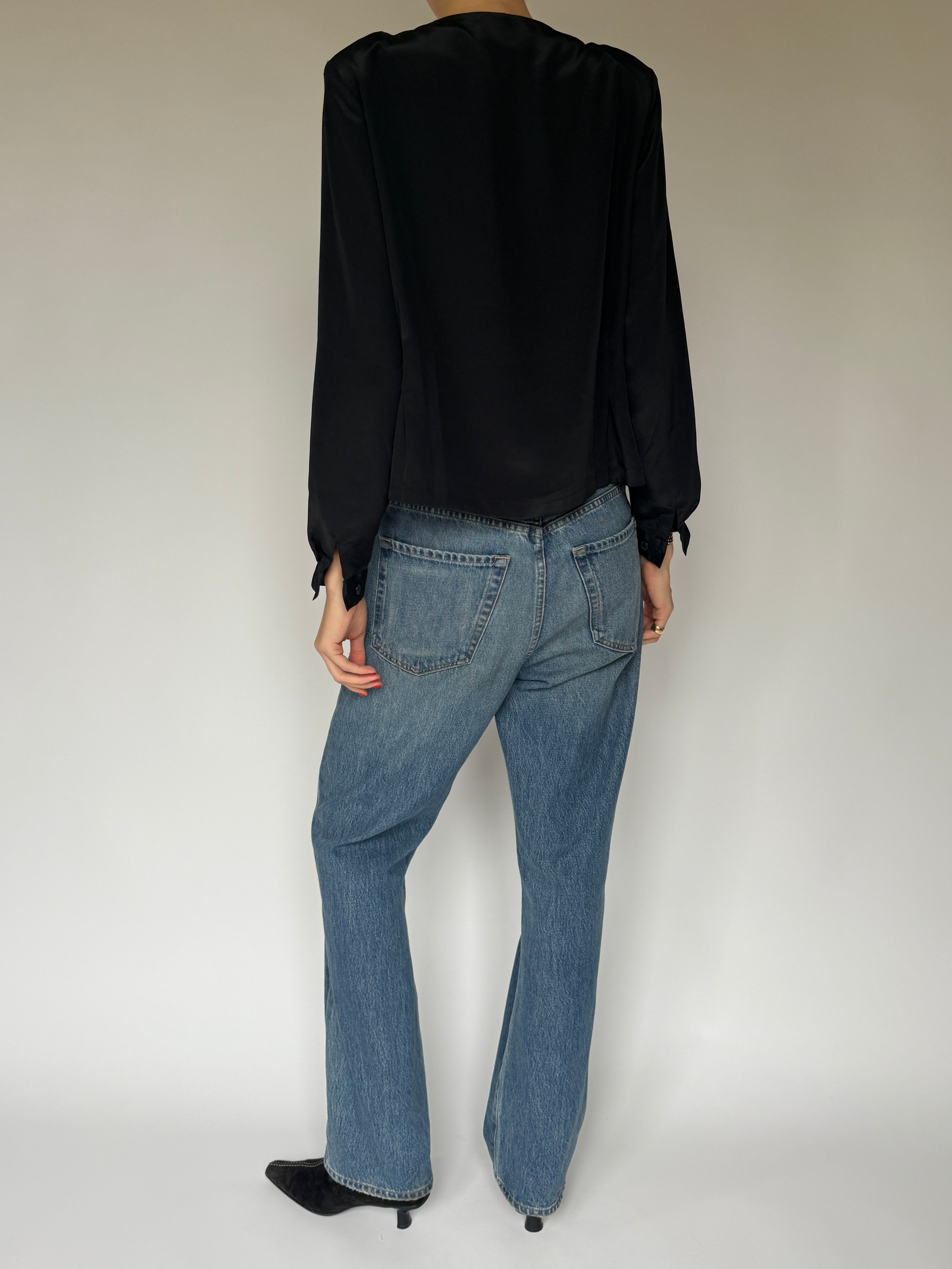Vintage Scalloped-Neckline Blouse Black 7064