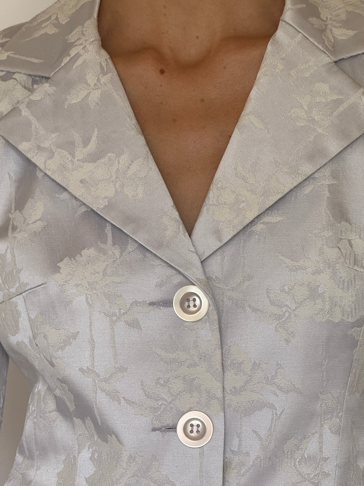 Vintage Floral Jacquard Longline Blazer Icy Blue 8202