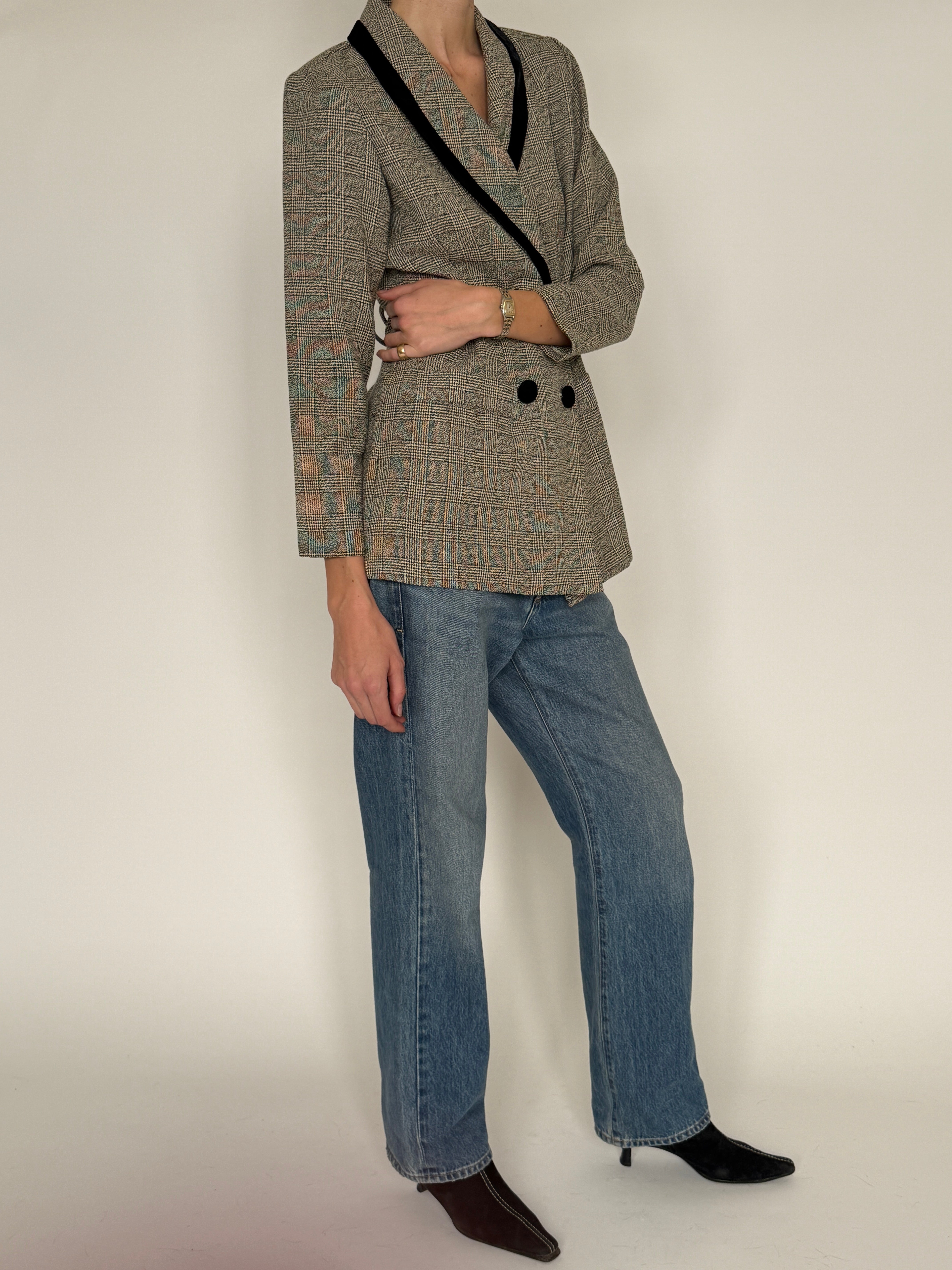 Vintage plaid blazer side view