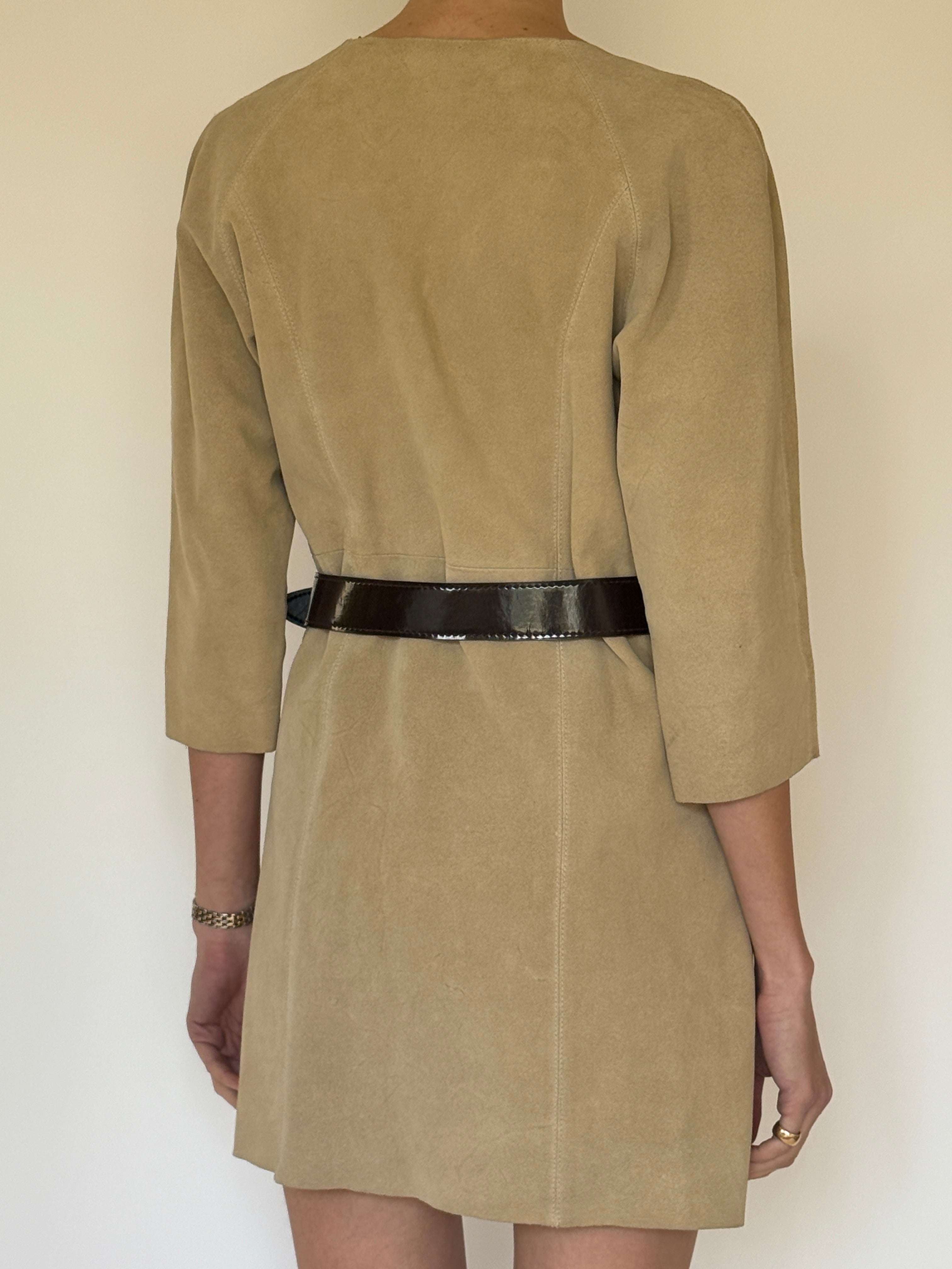 Vintage beige suede mini dress back view paneled silhouette