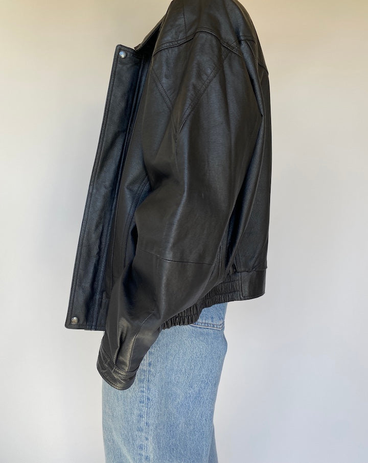 VINTAGE OVERSIZED BOXY LEATHER JACKET 3229