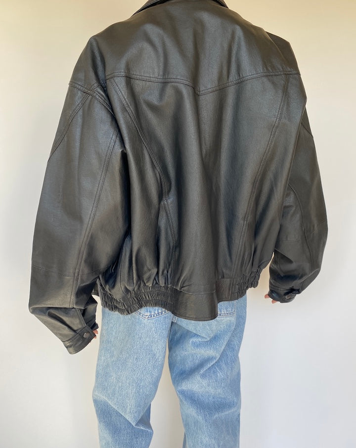 VINTAGE OVERSIZED BOXY LEATHER JACKET 3229