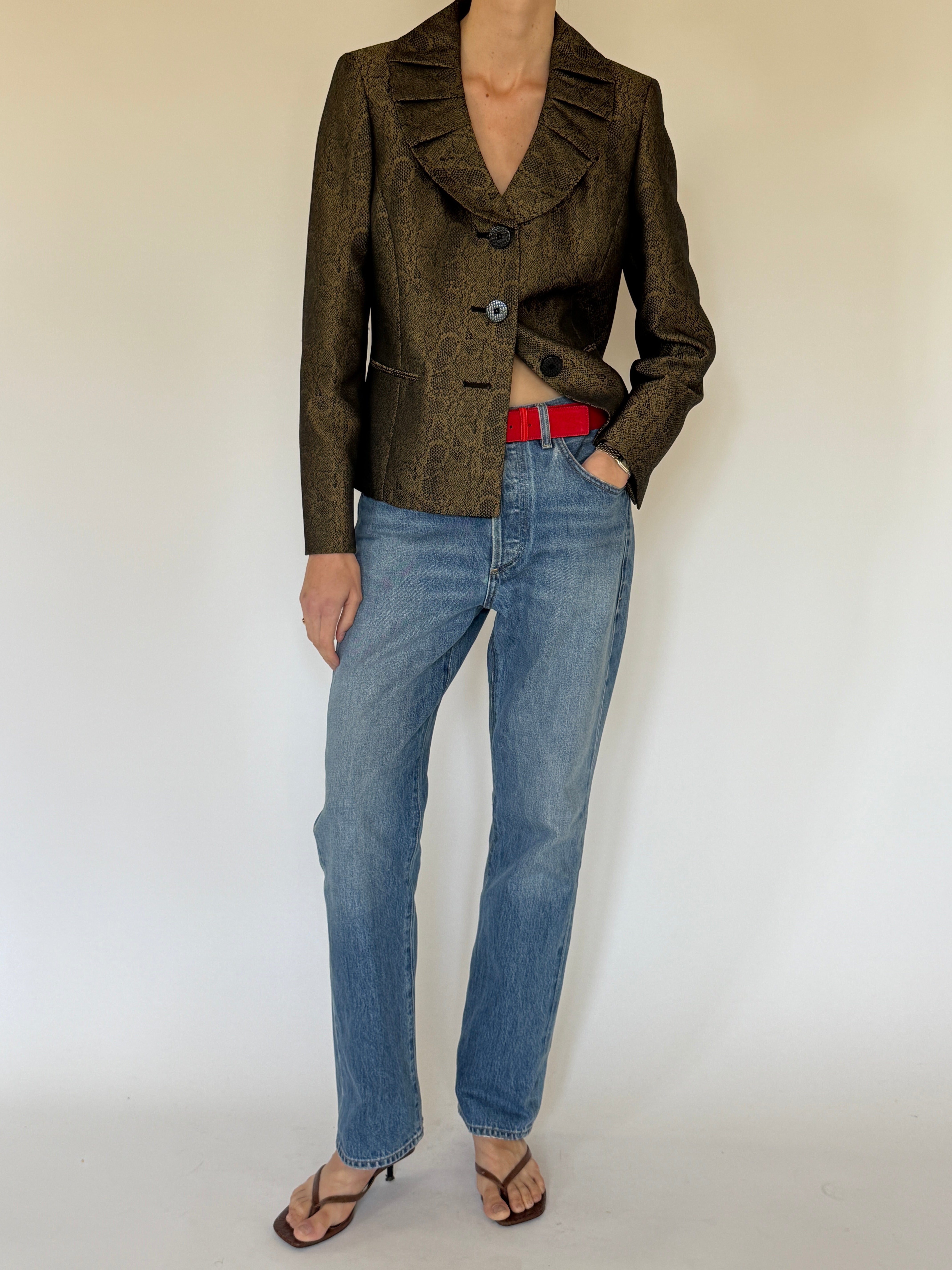 Vintage green snakeskin print blazer front view