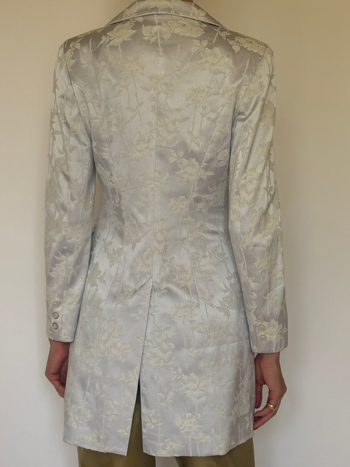 Vintage Floral Jacquard Longline Blazer Icy Blue 8202