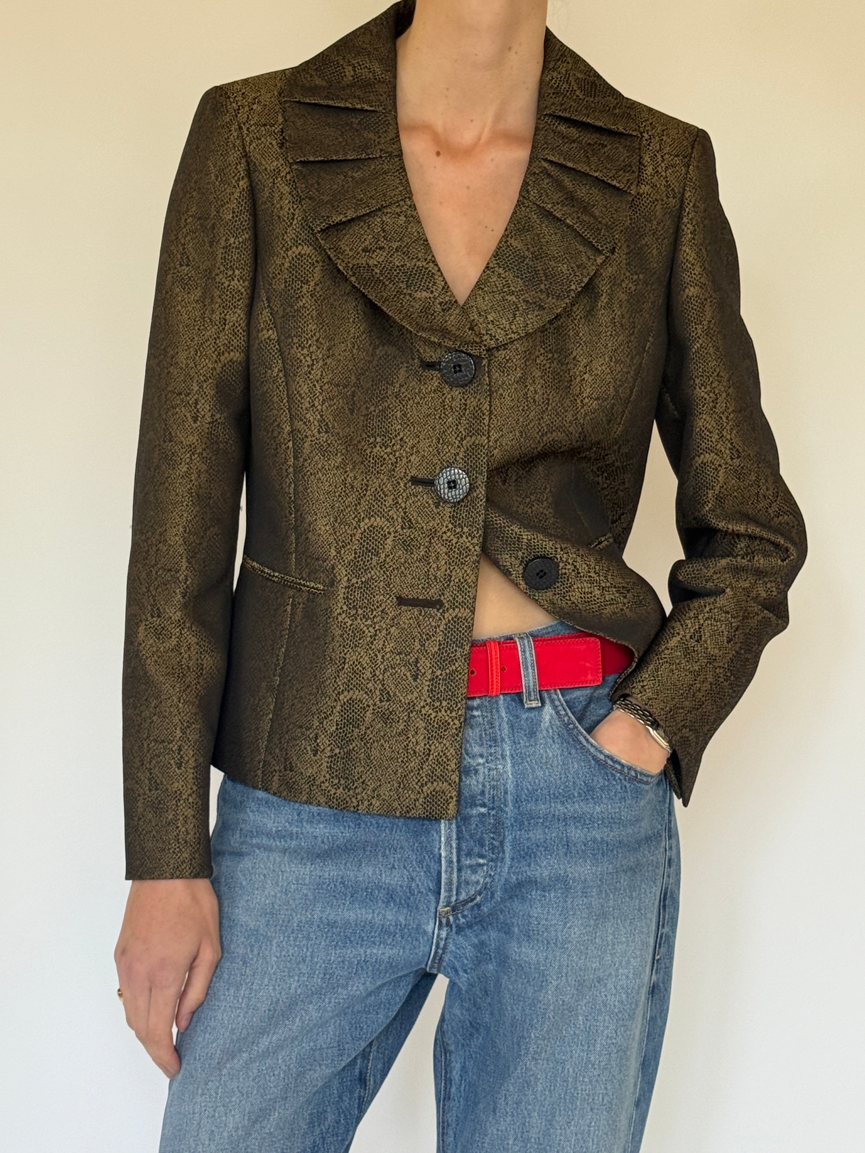 Vintage green snakeskin print blazer front view
