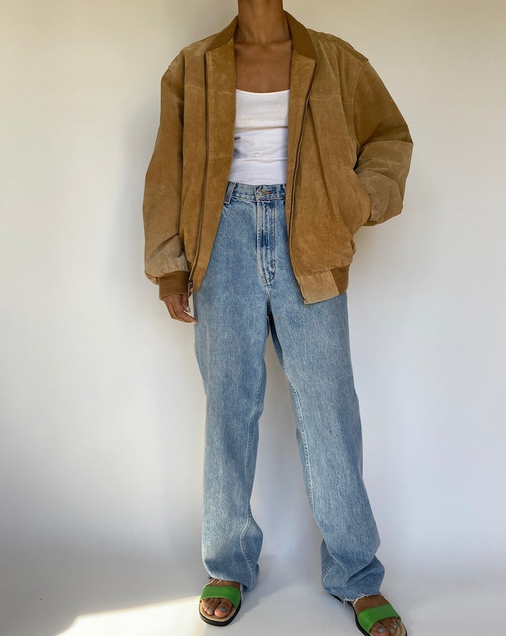 VINTAGE OVERSIZED BEIGE SUEDE LEATHER JACKET 3231