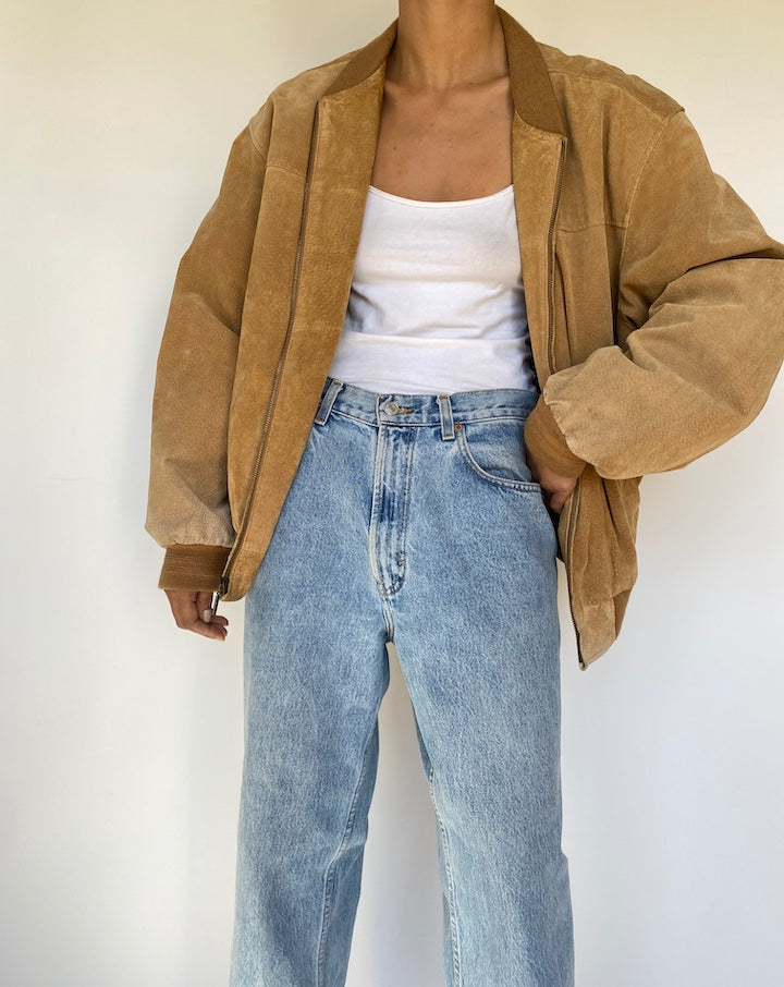 VINTAGE OVERSIZED BEIGE SUEDE LEATHER JACKET 3231
