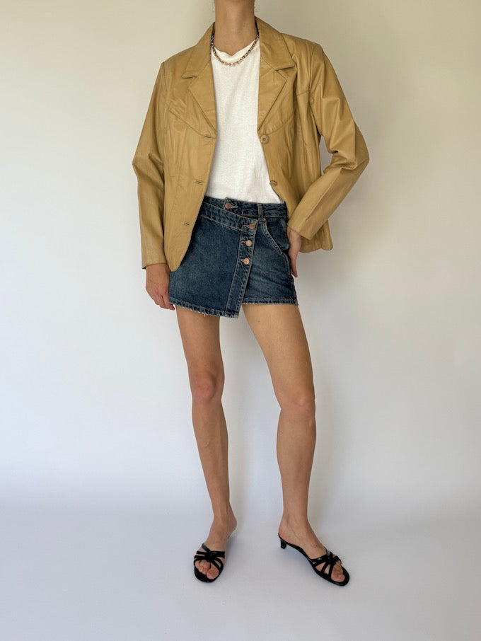 Vintage Beige Leather Jacket 5086