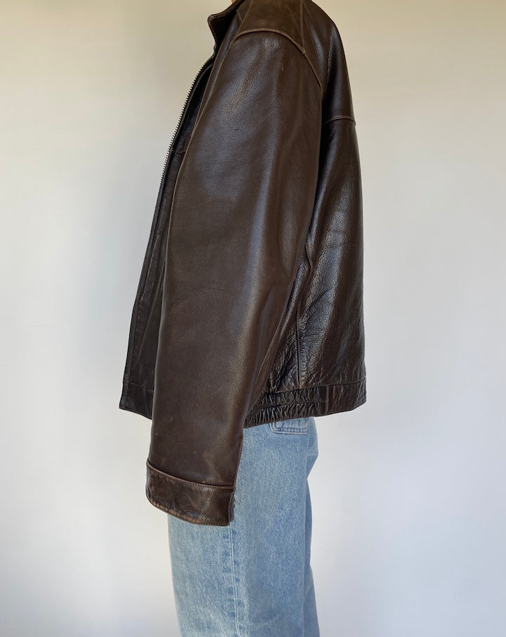 VINTAGE BROWN OVERSIZED LEATHER JACKET 3232