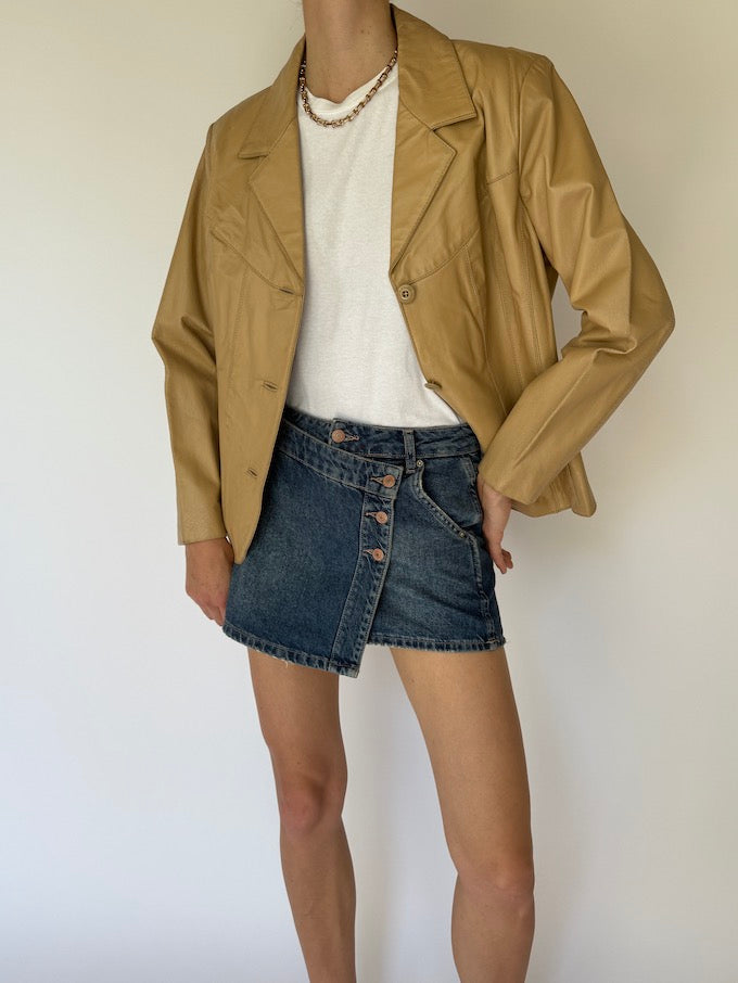 Vintage Beige Leather Jacket 5086
