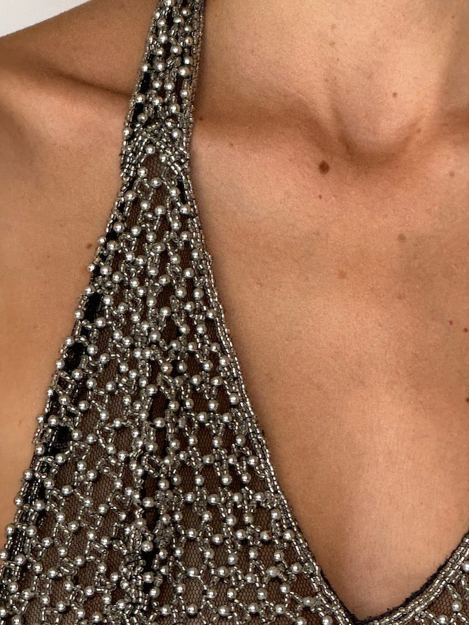 Vintage Rhinestone Chainmail Halter Top