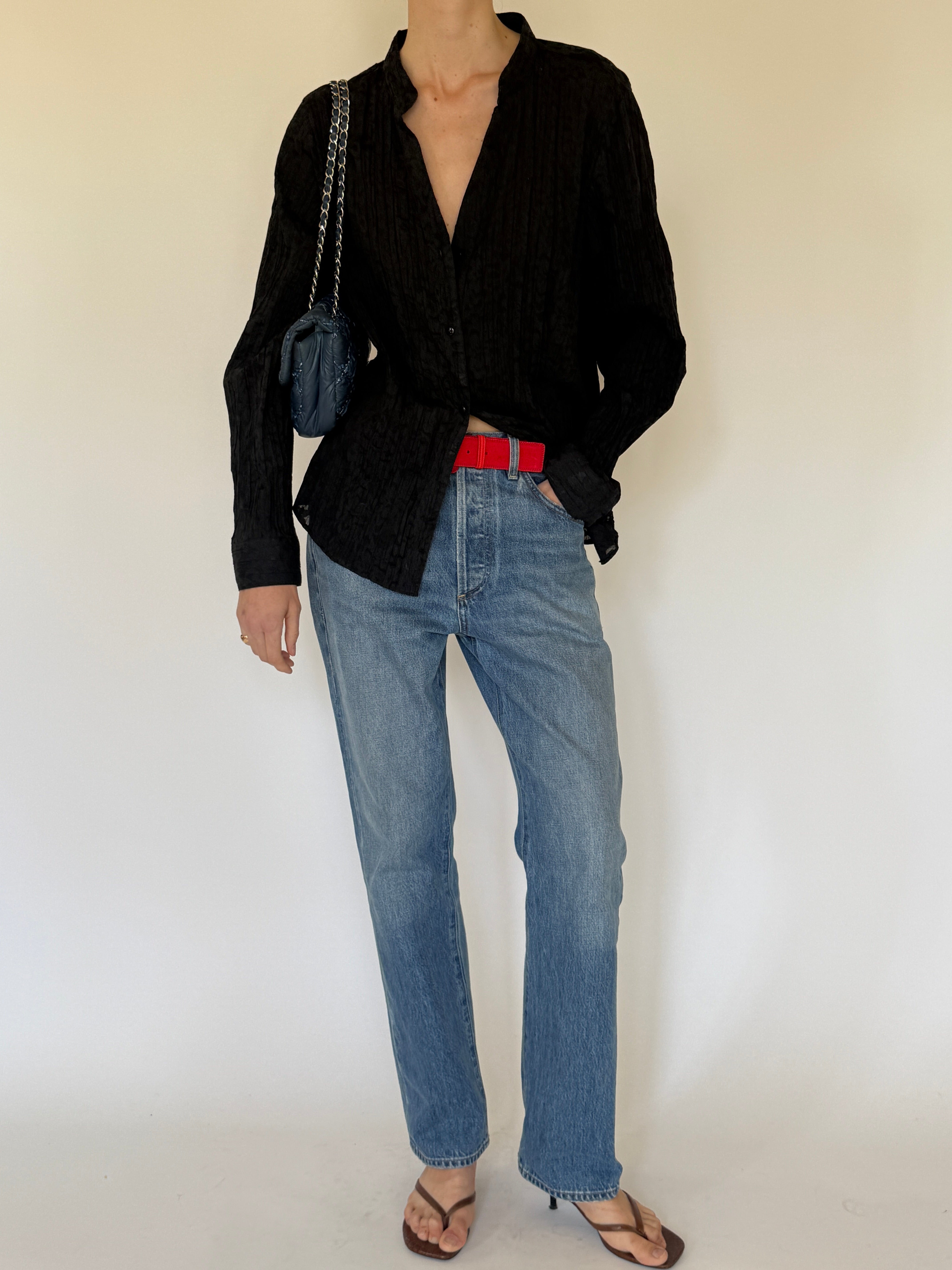 Vintage sheer textured blouse front view