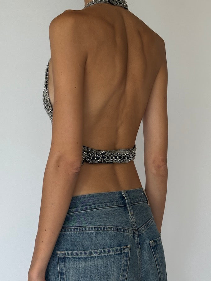 Vintage Rhinestone Chainmail Halter Top