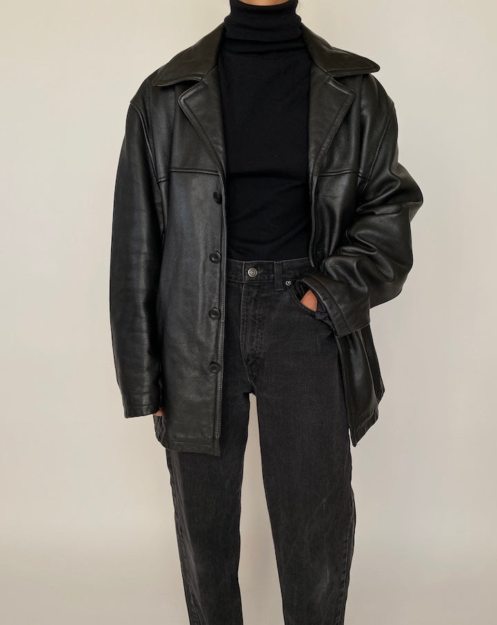 VINTAGE OVERSIZED BLACK LEATHER JACKET 2053