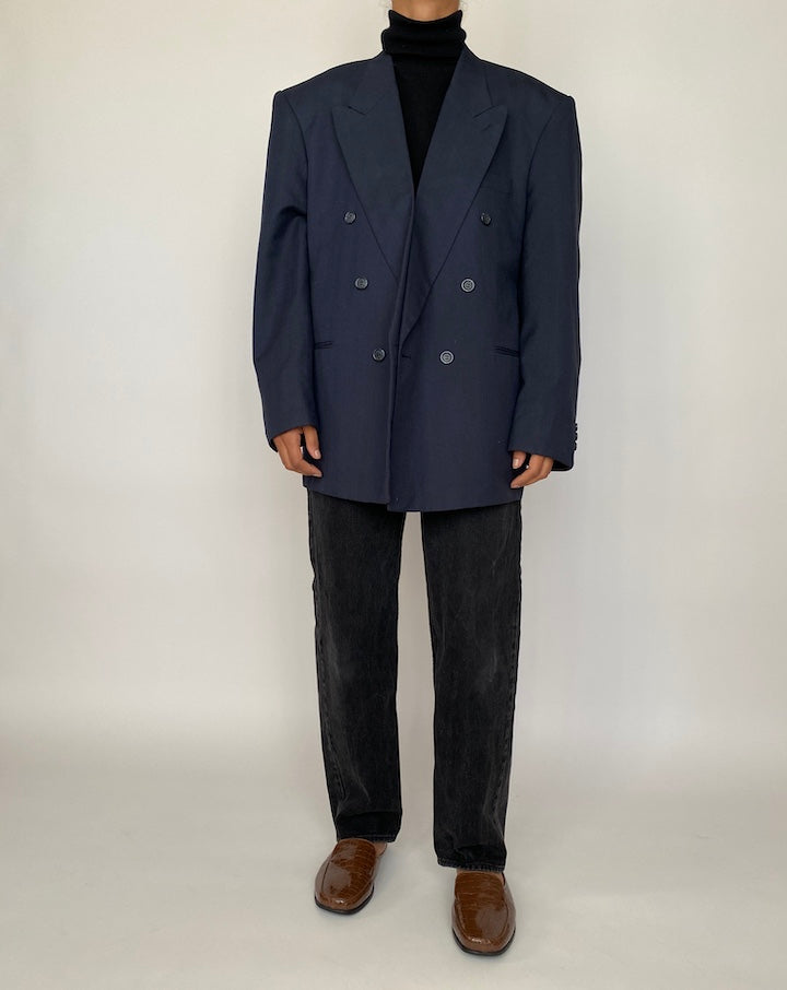 VINTAGE OVERSIZED NAVY DOUBLE BREASTED BLAZER 2055