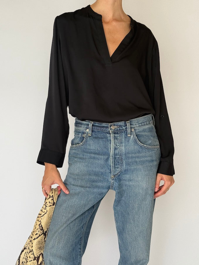 Vintage silk-like tunic black 6364