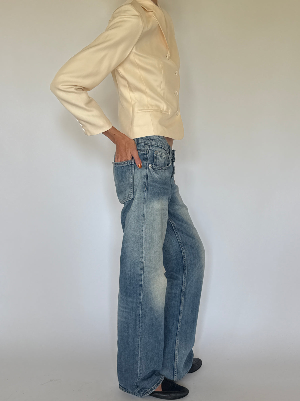 Vintage Fitted Silk Blazer Ivory 8204