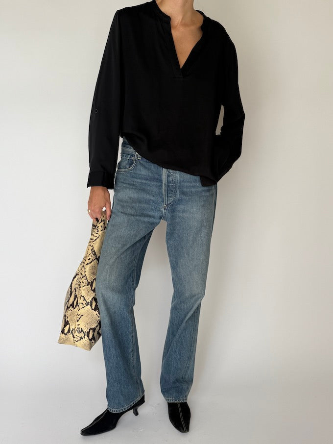 Vintage silk-like tunic black 6364